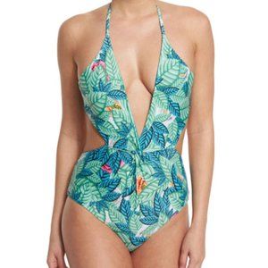 Mara Hoffman Leaf-Print Reversible Cutout One-Piece Swimsuit